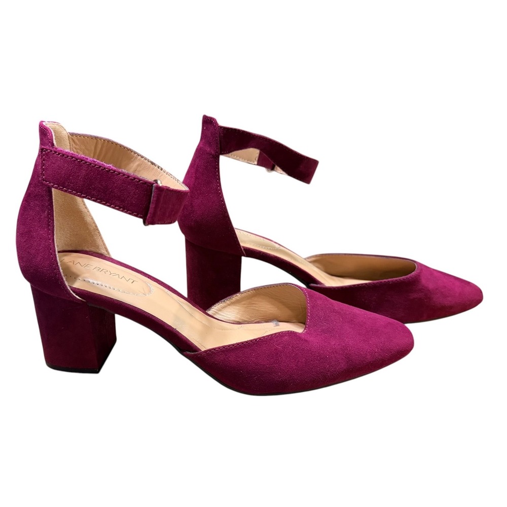 Lane Bryant Burgundy Faux Suede Block Heel Ankle Strap Pumps Womens 10W Wine